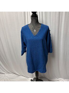 Sea Breeze Cotton Top Womens Size Medium Ladder Sleeve V-Neck Casual Relaxed USA